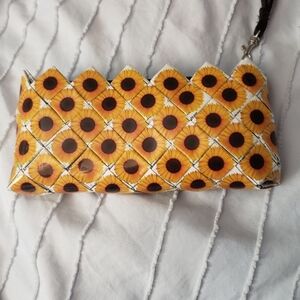 Sunflower Patterned Clutch Purse Wallet Wristlet Recycled Chip Bags